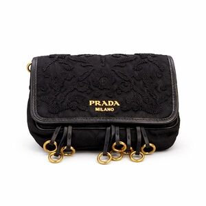 Prada Embroidered Quilted Nylon Belt Bag / Wallet On Chain